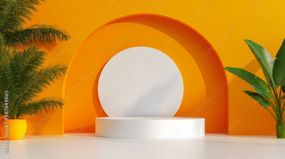 Poster vibrant abstract display featuring geometric shapes and colorful backgrounds in a studio setting