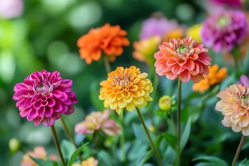 Colorful Dahlia Flowers Blooming in Summer Garden