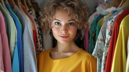 Woman Organizing Closet with Colorful Clothes - Closet Cleanout and Decluttering Concept for Home Organization and Minimalist Lifestyle