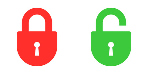 Vector icons of a red closed padlock and a green open padlock, representing security and access concepts.