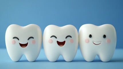 Obraz premium Cute smiling 3d tooth characters composition background