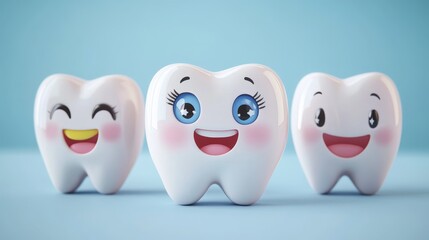 Obraz premium Cute smiling 3d tooth characters composition background