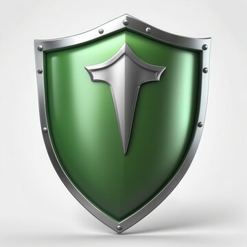 recommend clip art: A glossy green shield with a silver outline and a central emblem, symbolizing protection.