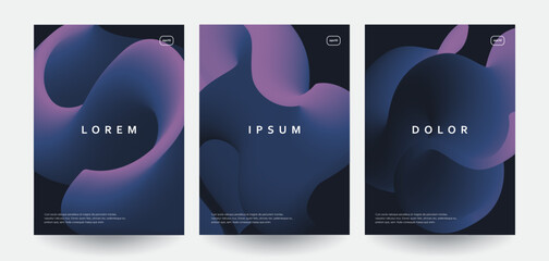 Modern minimal posters set. Fluid shapes with blue gradients. 