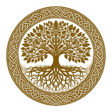 An artistic representation of the Tree of Life rendered in a boho nature-inspired theme. This grunge-style vector art reflects the harmony between the spiritual and natural worlds, making it ideal for