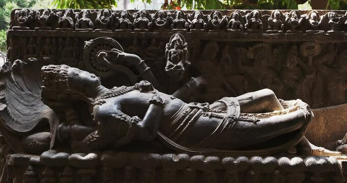 Ancient Statue Sheshashayi Or Shesha Also Known Like Sheshanaga Is King Of Serpents -nagaraja- And Serpentine Demigod -naga-. Hindu God Vishnu Is Resting On Shesha, Accompanied By His Consort Lakshmi