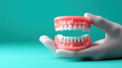 Hand Holding Dental Model with White Teeth