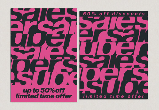 Creative Sale Poster Layout Design with Stacked Pattern Text