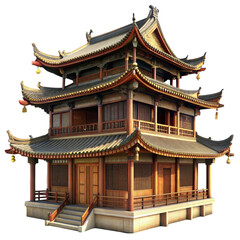 Obraz premium Asian Architecture with Red Columns and Gray Roof