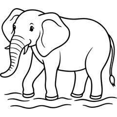 Elephant Upper Body Wading in Water - Vector Art