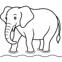 Elephant Upper Body Wading in Water - Vector Art