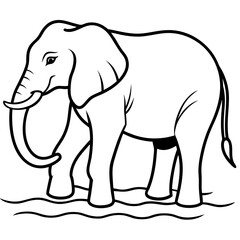 Elephant Upper Body Wading in Water - Vector Art