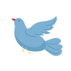 Blue bird soaring through the sky with outstretched wings in a whimsical style
