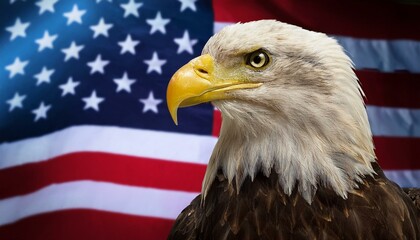 eagle standing in front of american flag 