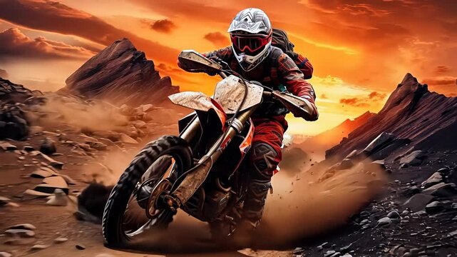 Motocross rider in action on a dusty road. Generative Ai