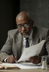 business man of color reading a document