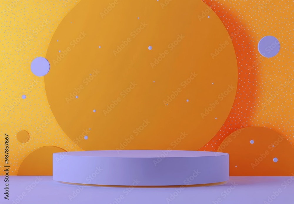 Aufkleber bright orange background with colorful geometric shapes and a circular display platform