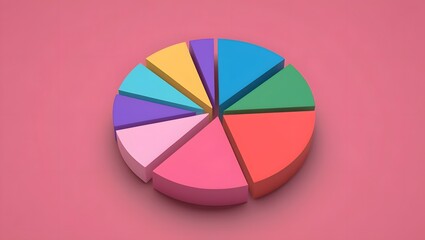 Obraz premium Colorful 3D pie chart on a solid pastel background.