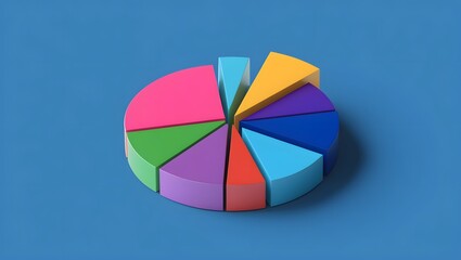 Obraz premium Colorful 3D pie chart on a solid pastel background.