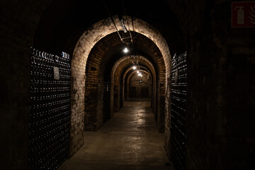 Wine bottles in historic cellar tunnel © Ian
