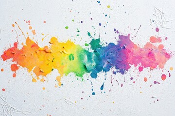 Colorful rainbow paint splatter creating a vibrant design on textured white paper adds artistic flair to any creative project