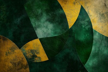 Abstract art featuring dark green and yellow shapes creating a dynamic composition in a contemporary style setting