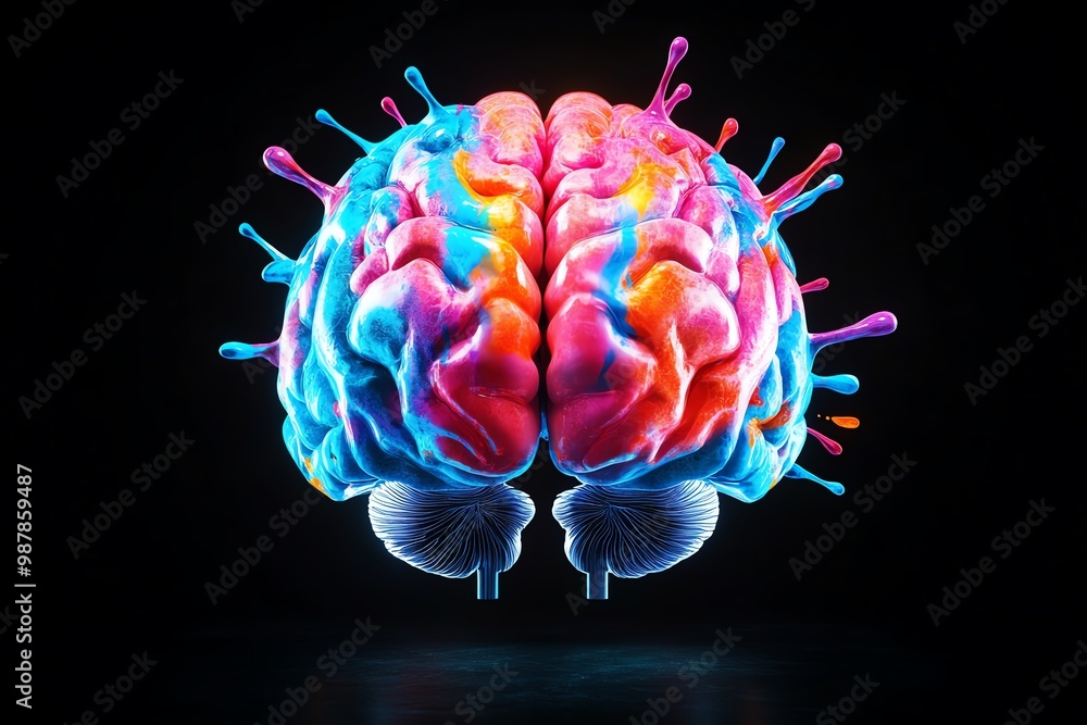 Poster Abstract brain with splashes of color, symbolizing creativity, emotion, and thought processes in a vibrant, energetic design