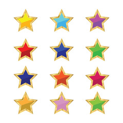 Fototapeta premium Premium Set of Vibrant Gold-Outlined Stars in Various Colors – High-Resolution Vector Icons for Design Projects