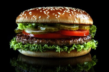 Big burger against a dark backdrop