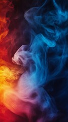 Fototapeta premium Vibrant colorful smoke swirling in artistic patterns against a dark background during nighttime