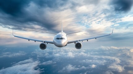 Obraz premium Passenger airplane flying in sky composition background