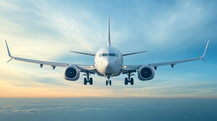 Fototapeta premium Passenger airplane flying in sky composition background