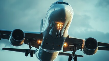 Fototapeta premium Passenger airplane flying in sky composition background