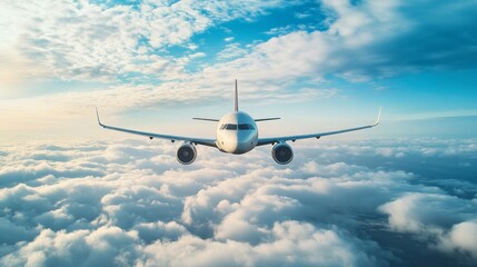 Obraz premium Passenger airplane flying in sky composition background