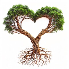 Two intertwined trees forming a heart shape with visible roots.