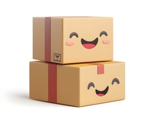 Obraz premium Two cheerful cartoon boxes with smiling faces, perfect for playful packaging or delivery themes.