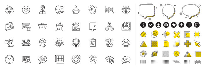 Set of Info, Voice wave and Phone timing line icons for web app. Design elements, Social media icons. Online voting, Lotus, Trophy icons. Businessman person, Discount, Water drop signs. Vector