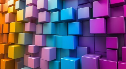 Obraz premium Colorful arrangement of cubes creating a vibrant gradient pattern on a flat surface