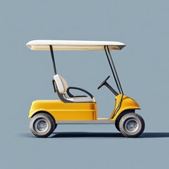 A yellow golf cart with a white top and black seats, generative ai image