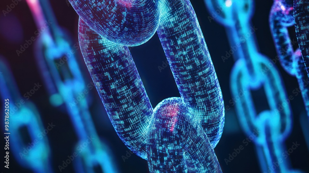 Poster close-up of a chain composed of digital code
