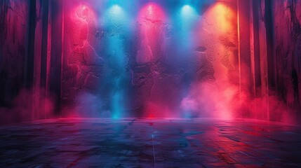 Fototapeta premium Vibrant Stage Lights on Empty Banner Background with Ample Copy Space