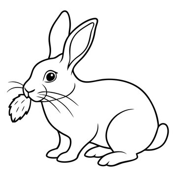 white rabbit eating leaf outline clip art preview