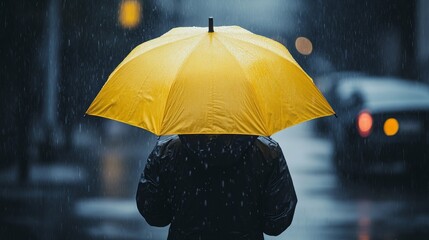 People under umbrella on rainy city wallpaper background