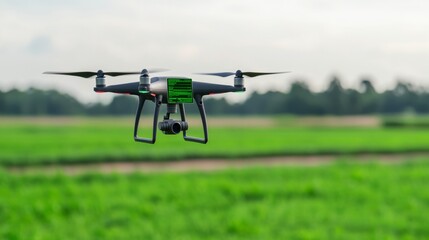 Soil testing drones flying over a large, diverse farm, data stream overlay on farmland, [drone soil analysis], [precision agriculture]