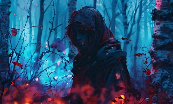 Exploring a haunted forest at twilight: shadows and eerie whispers await