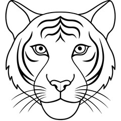 Tiger Face Line Art Emphasizing Piercing Eyes and Bold Stripes