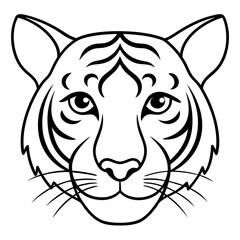 Tiger Face Line Art Emphasizing Piercing Eyes and Bold Stripes