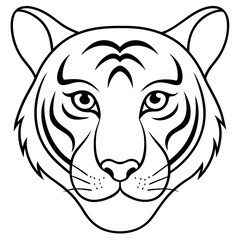 Tiger Face Line Art Emphasizing Piercing Eyes and Bold Stripes