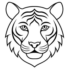 Tiger Face Line Art Emphasizing Piercing Eyes and Bold Stripes
