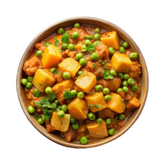 top view of indian food Aloo matar isolated on a transparent white background 